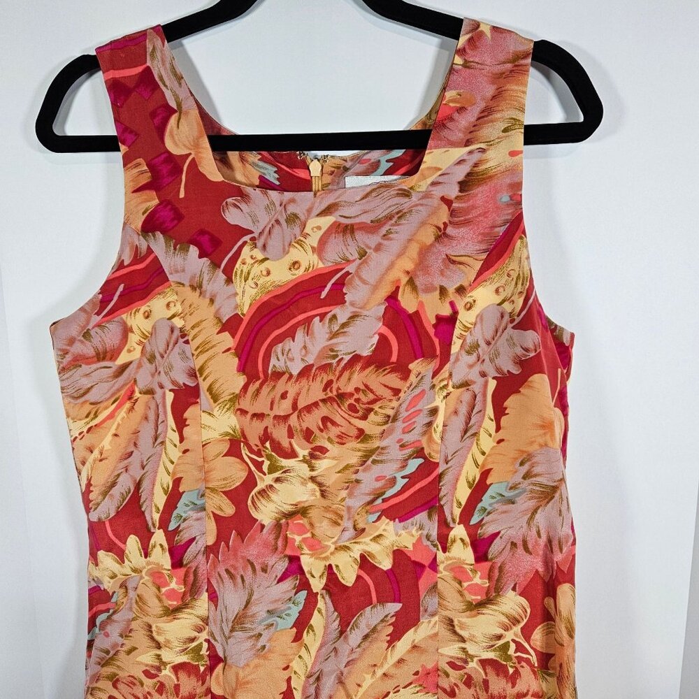 Vintage Marguerite Li Red & Orange Tropical Print Sleeveless Silk Dress Size M - Picture 4 of 8